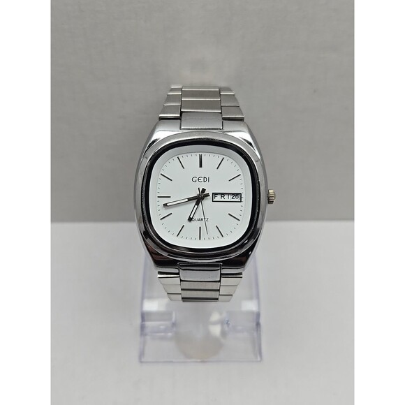 Gedi Quartz Day Date Silver Tone Cushion Case White Dial Women Watch New Battery - Picture 1 of 12